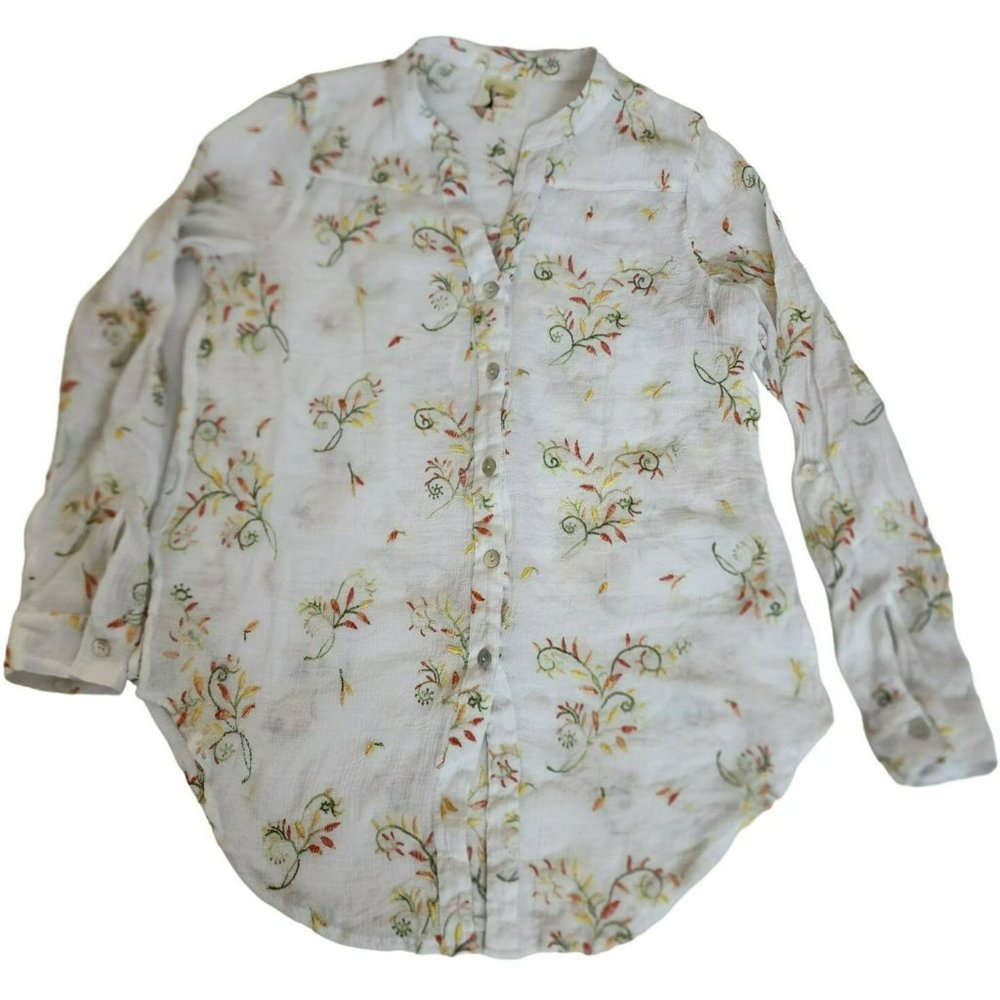 Figs and Flower Women's White Embroidered Floral Long Sleeve Blouse Size Small - Picture 4 of 14